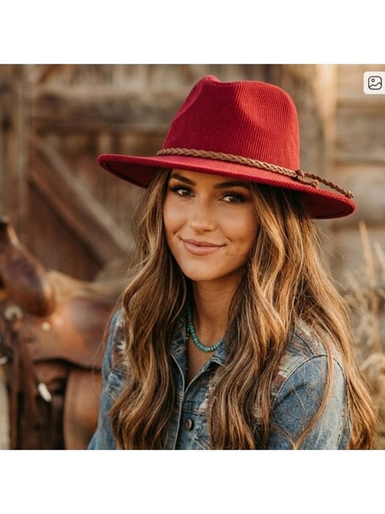Kensie Accessories - Kensie NWT Red corduroy Fedora ,3"Brim ,leather band .